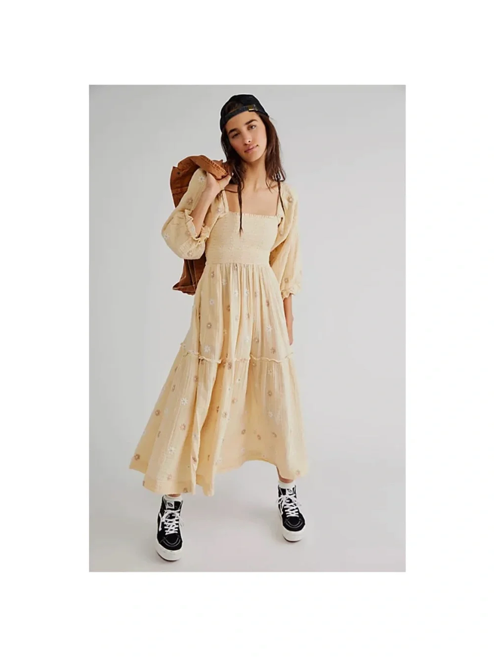 Free People Pale Mustard Embroidered Maxi Dress - Picture 2 of 2